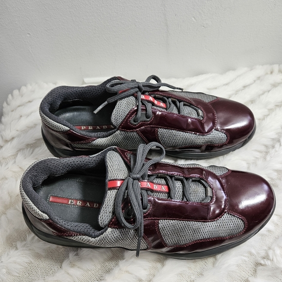 Prada Designer Men's Colorblock Burgundy Shoes - Picture 3 of 15